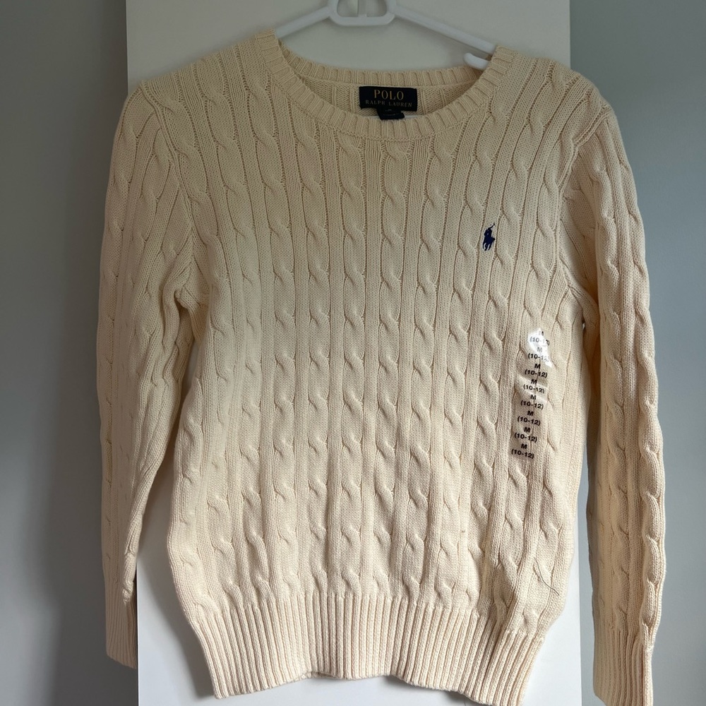 Ralph Lauren Boys Cable Knit sweater…NWT…Off White Cream…Size 10-12